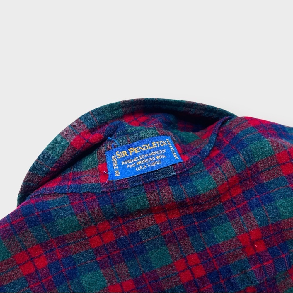 Vtg 90s Sir Pendleton Plaid 100% Wool Button Front Shirt, Tartan Virgin L M - Picture 5 of 8